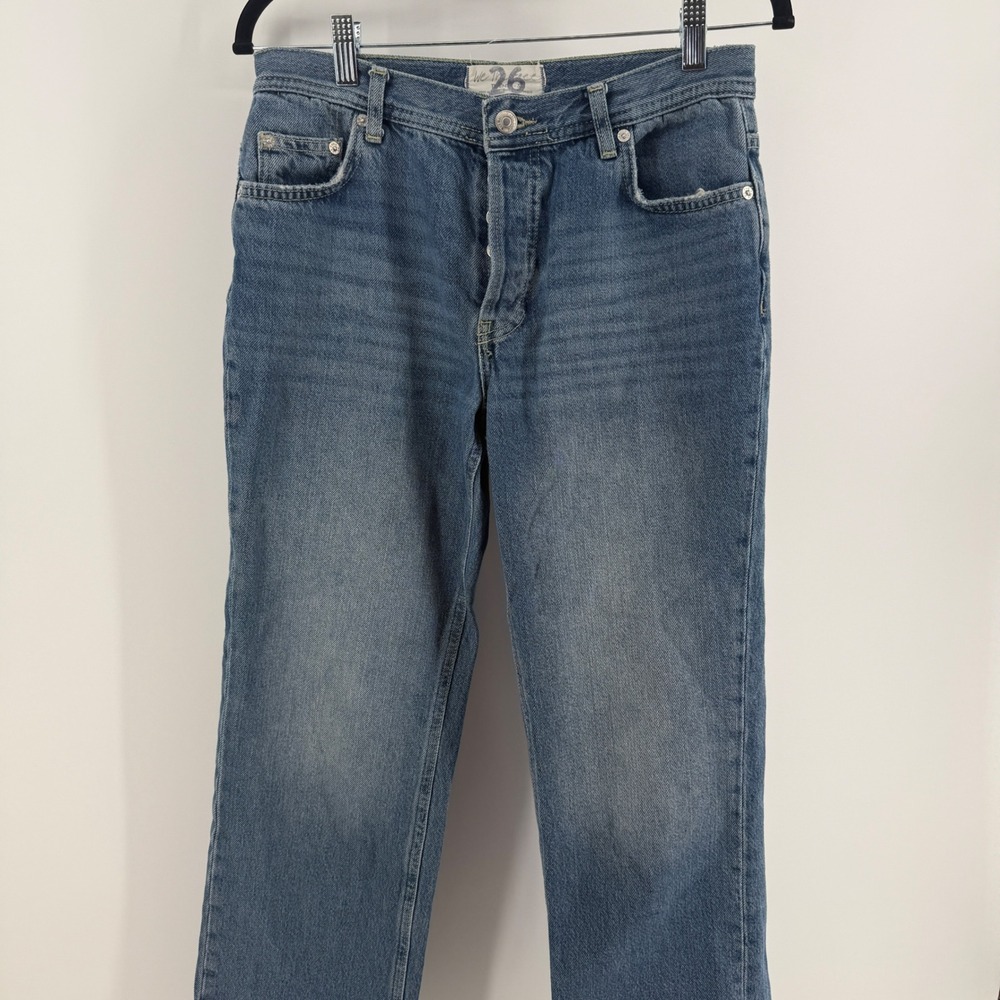 Free People We The Free Straight Leg Jeans Blue Button Fly Raw Hem Size 26 - Picture 4 of 11